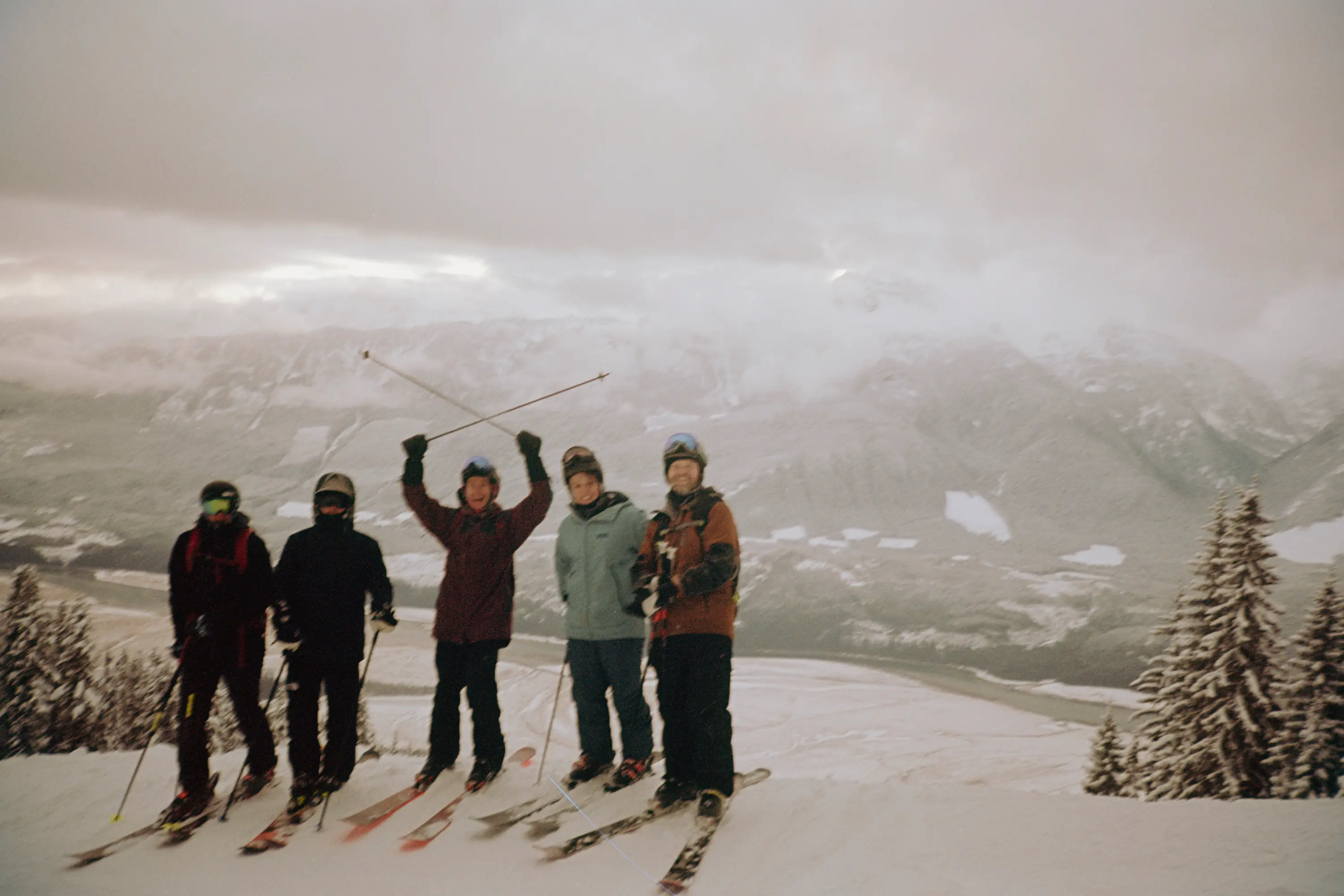 My friends posing on the ski out